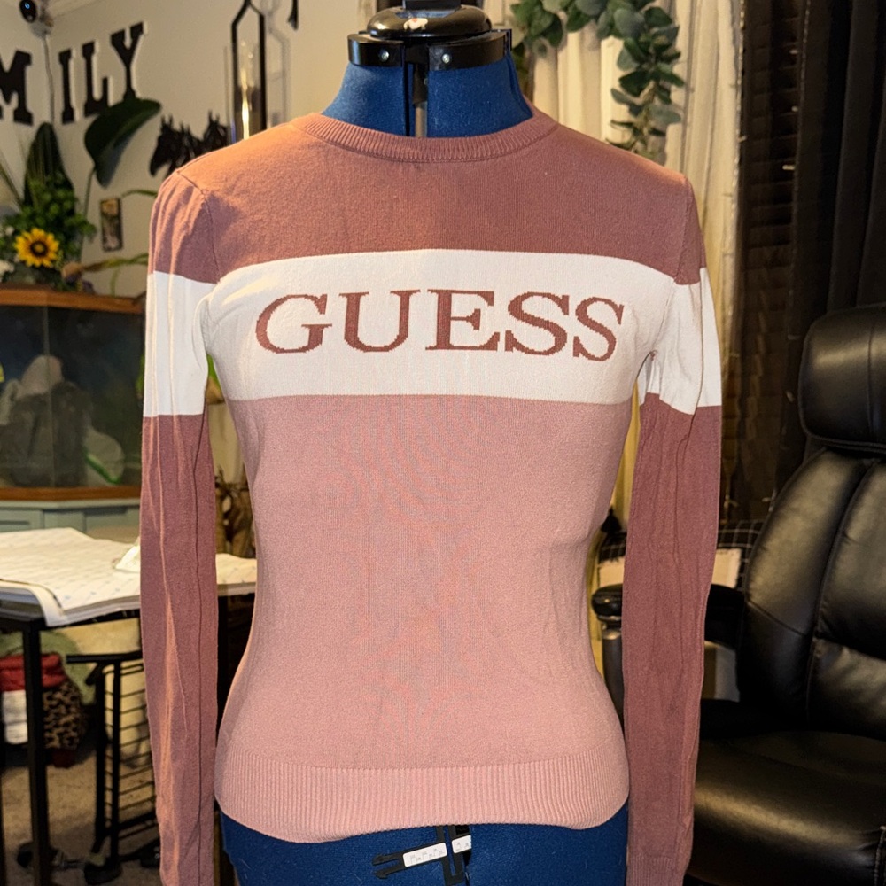 Guess Mauve and Cream Logo Sweater